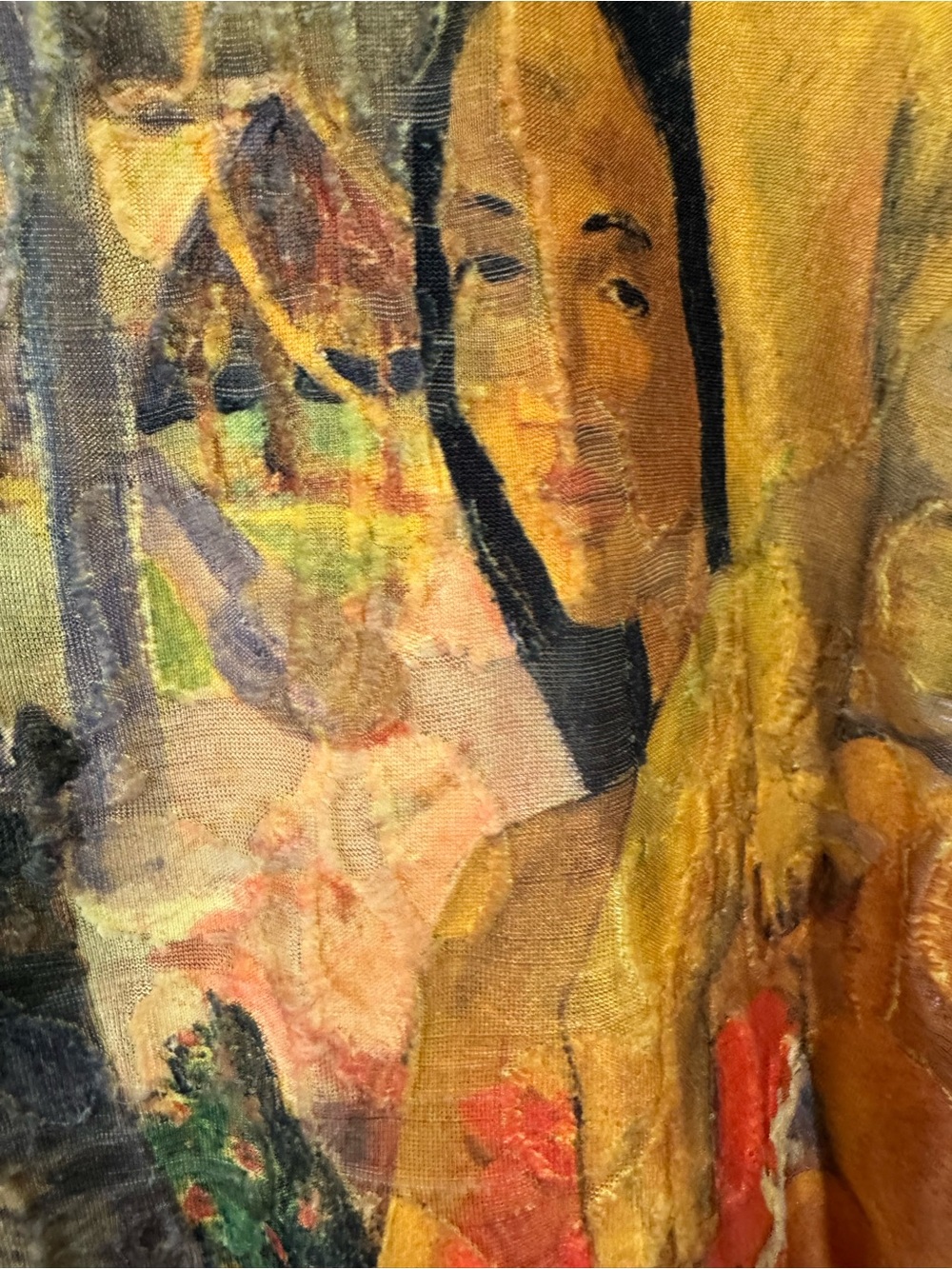 Desigual Polynesia tulle rare Multicolor Painted-Scene Tee semi sheer large - Picture 3 of 8